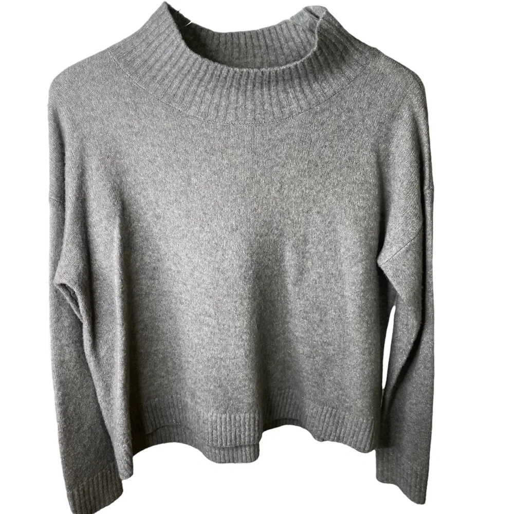 Lisa Todd Wool Metallic Mock Neck Sweater Grey Silver Size Small